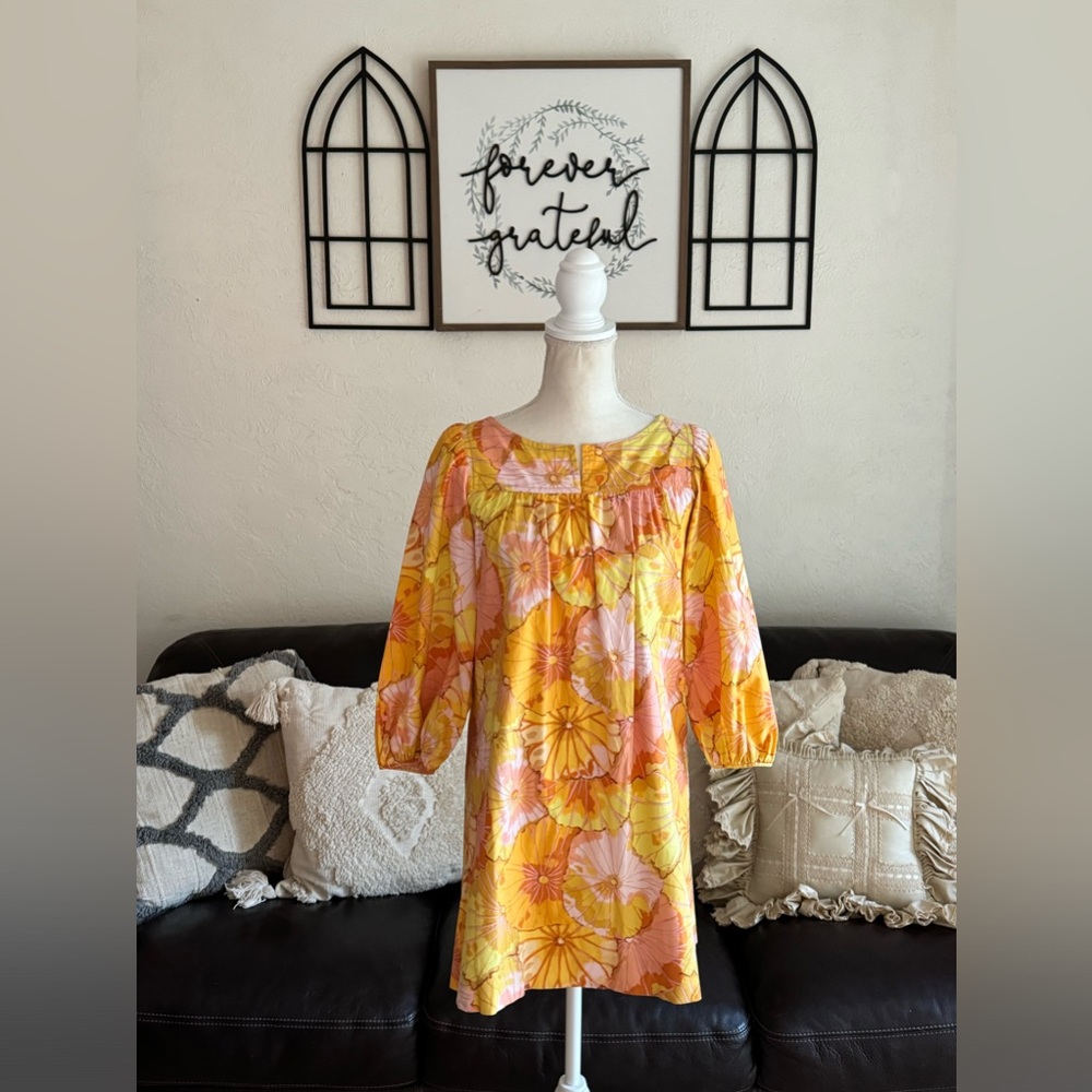 Vintage Tracy Feith “Laugh In” Dress Floral Print Boho Summer Beach Coastal Fun